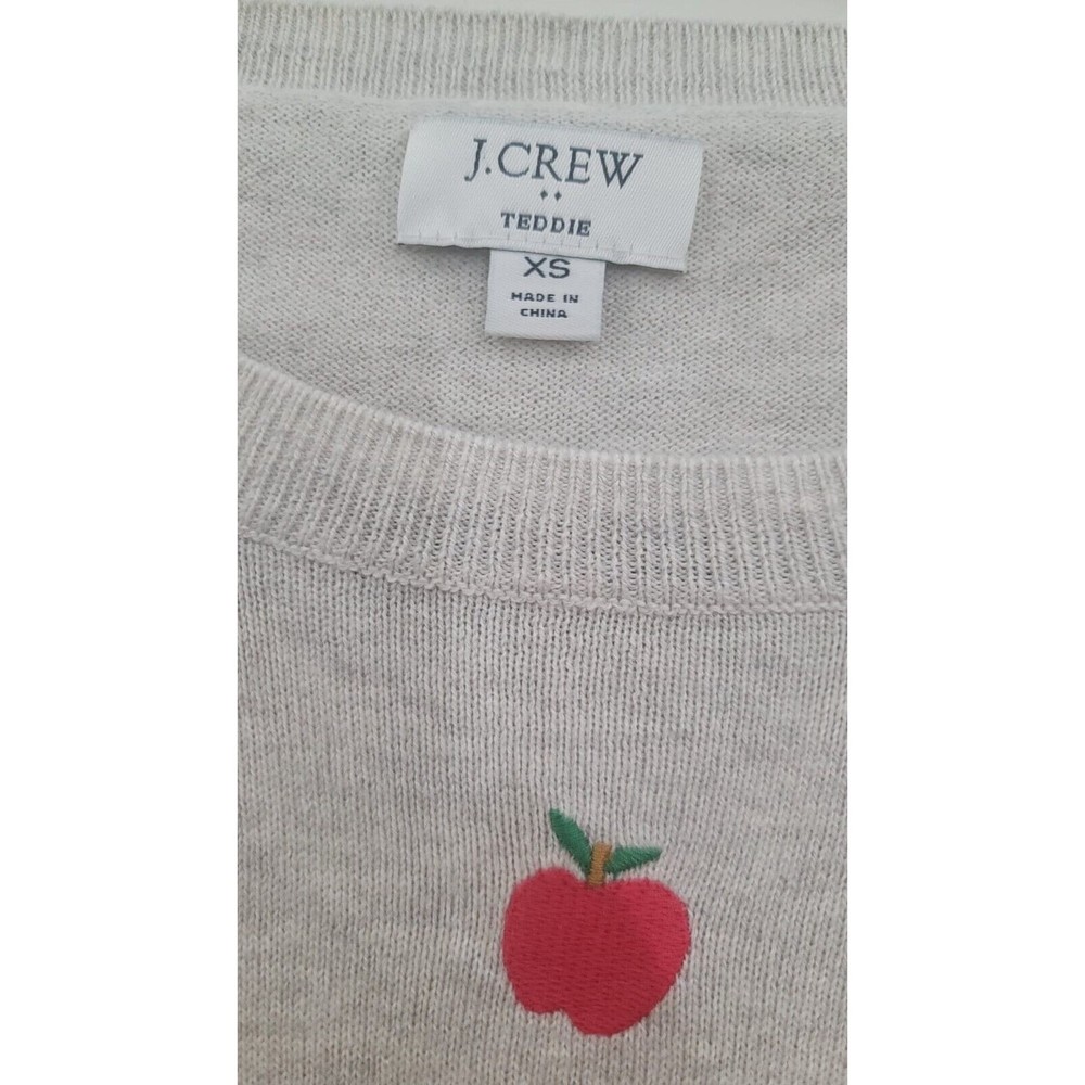 J.Crew Teddie Embroidered Apples Grey Soft Sweater Pullover 100%Cotton NWOT XS - Picture 5 of 8